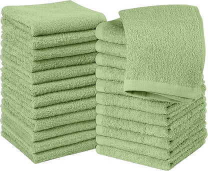 Utopia Towels 24 Pack Cotton Washcloths Set, 100% Ring Spun Cotton, Premium Quality Flannel Face Cloths, Highly Absorbent and Soft Feel Fingertip Towels, Sage Green