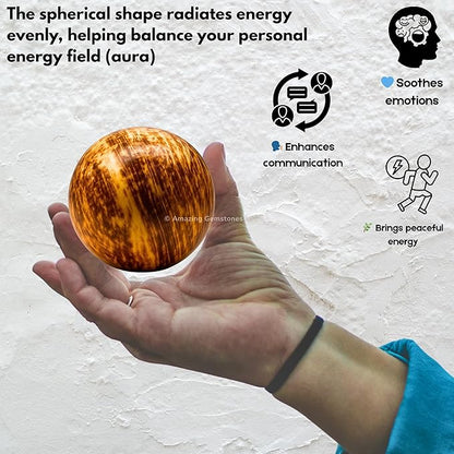 Amazing Gemstone Aragonite Crystal Ball with Stand - 2" Inches Crystal Sphere Meditation Balls for Witchcraft and Decorative Balls