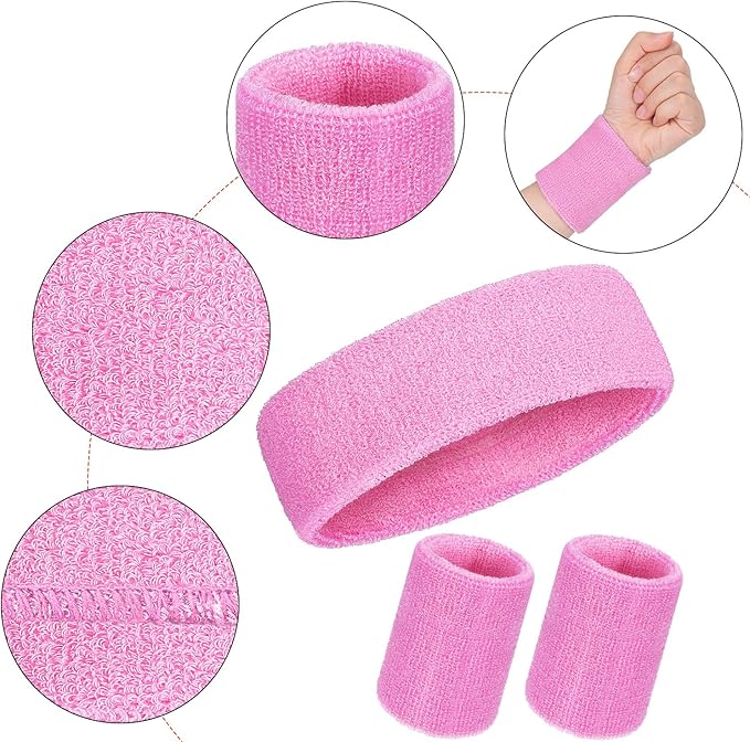 WILLBOND 3 Pcs Sweatbands Set 80s 90s Neon Sports Headband Tennis Striped Sweat Band Sports Competitions Games for Men Women Party Supplies