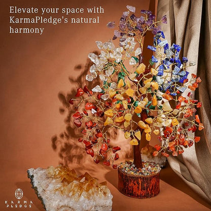 Crystal Tree of Life 7 Chakra Healing Crystals Trees for Home Decor, Office Desk Decor, Boho Decor, Handmade Bonsai Trees for Positive Energy, Money, Good Luck Birthday Gifts for Women, Mom