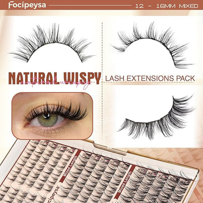 Focipeysa Lashes Wispy Cluster Lashes Natural Lash Clusters 10-16mm Eyelash Clusters Salon Effect Pestañas Postizas Naturales Fairy DIY Individual Eye Lashes Extensions Pack Spiky Lash