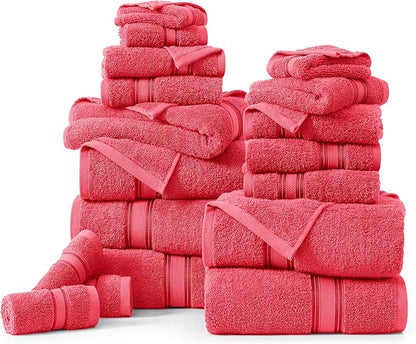 LANE LINEN 100% Mercerized Cotton Luxury Bathroom Towel Set - 18 Pcs - Super Soft, Fluffy & Highly Absorbent - 6 Bath Towels, 6 Washcloths, 6 Hand Towels - Pre Shrunk, Pet Friendly - Honeysuckle