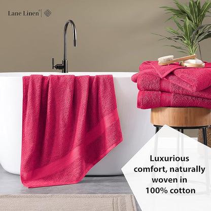 LANE LINEN 100% Cotton Large Bath Towels Set of 4 (28"x54") - Ring Spun Mercerized Cotton Bathroom Towel 4 Pack - Quick Dry, Soft & Absorbent Large Towels Set - Dorm Essentials for Girls - Fuchsia