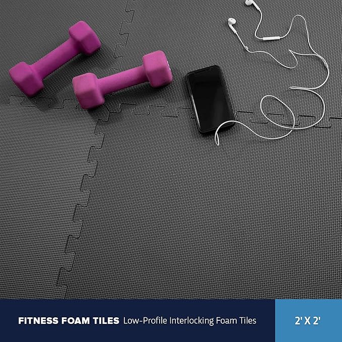 IncStores Fitness Foam Flooring Tiles | Low-Profile Interlocking Foam Tiles for Lightweight Floor Protection in Your Home Gym, Playroom, and More