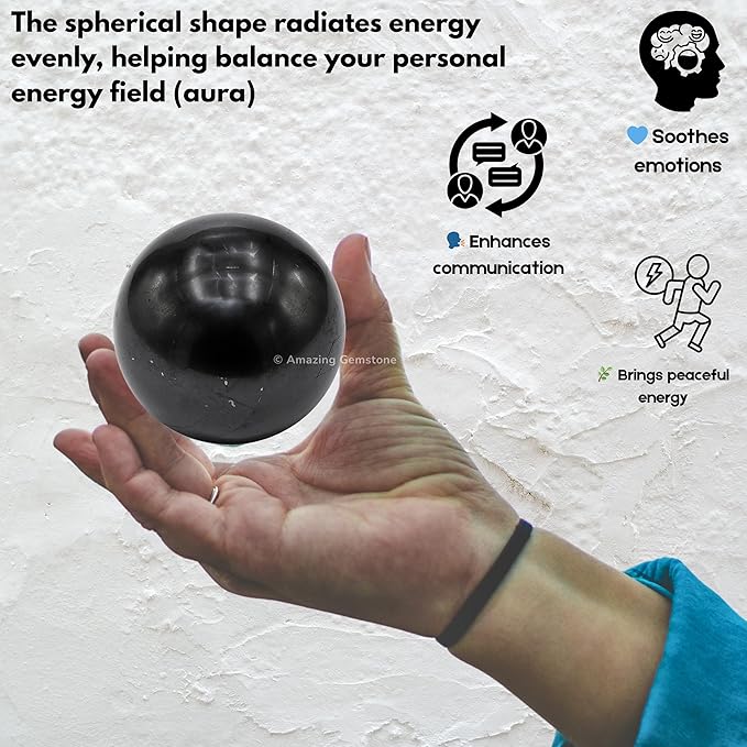 Amazing Gemstone Shungite Crystal Ball with Stand - 2 Inches Crystal Sphere Meditation Balls for Witchcraft and Decorative Balls