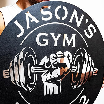 Custom Metal Dumbbell Gym Name Sign, Weightlifting Workout Room Wall Art, Personalized Home Gym Sign, Custom Gym Decor, Workout Garage