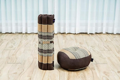 Leewadee Meditation Cushion Set – 1 Small Zafu Yoga Pillow and 1 Small Roll-Up Zabuton Mat Filled with Kapok