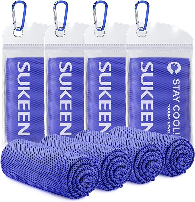 Sukeen 4 Pack Cooling Towel (40"x12"), Ice Towel, Soft Breathable Chilly Microfiber Sports Towel for Yoga, Sport, Running, Gym, Workout, Camping, Fitness, Workout & More Activities (Dark Blue)