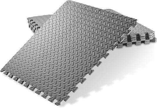 Philosophy Gym Pack of 6 Exercise Flooring Mats - 24 x 24 Inch Foam Rubber Interlocking Puzzle Floor Tiles - Gray