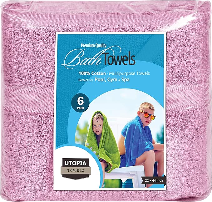 Utopia Towels 6 Pack Small Bath Towel Set, 22 by 44 Inches, 500 GSM 100% Ring Spun Cotton, Lightweight and Highly Absorbent Quick Drying Premium Towels for Hotel, Spa and Bathroom, Pink
