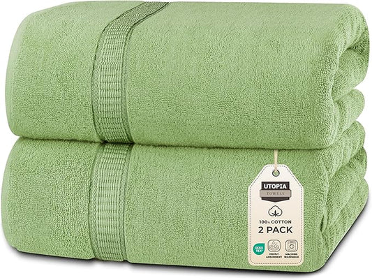 Utopia Towels Luxurious Jumbo Bath Sheet 2 Piece, 600 GSM, 35 by 70 Inches, 100% Ring Spun Cotton, Highly Absorbent and Quick Dry Extra Large Bath Towel, Super Soft Towel, Sage Green