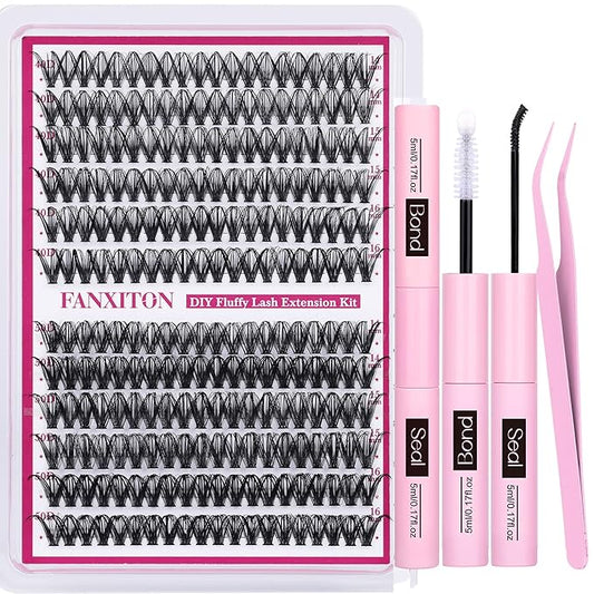 Cluster Lashes 240 pcs Wispy Lash Clusters D Natural Eyelashes Extensions 14-16mm Mix 40D+50D Individual Lashes with Lash Bond and Seal Tweezers Thin Band Eyelashes Cluster for DIY Lash Extension