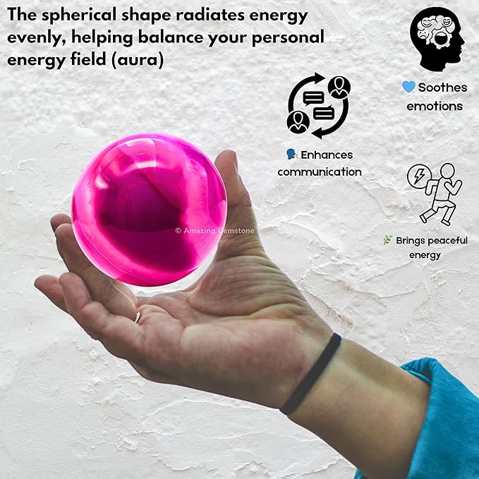 Amazing Gemstone Pink Onyx Crystal Ball with Stand - 2 Inches Crystal Sphere Meditation Balls for Witchcraft and Decorative Balls