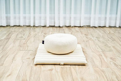 Leewadee Meditation Cushion Set – 1 Small Zafu Yoga Pillow and 1 Small Roll-Up Zabuton Mat Filled with Kapok
