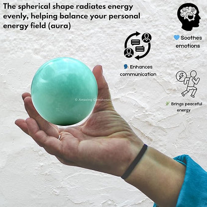 Amazing Gemstone Amazonite Crystal Ball with Stand - 2" Inches Crystal Sphere Meditation Balls for Witchcraft and Decorative Balls