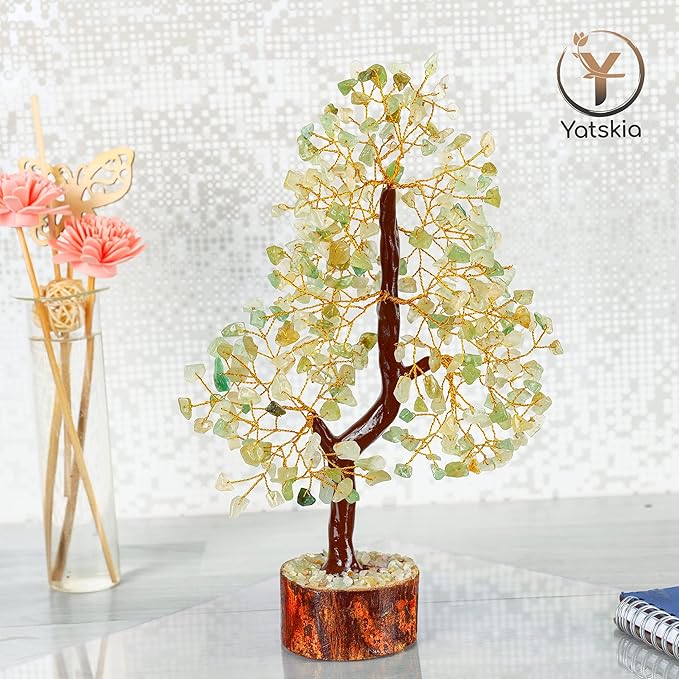 YATSKIA Green Jade Stone - Tree of Life, Bonsai Jade Tree, Crystal Tree, Artificial Trees, Green Jade Healing Money Tree, Crystal Money Tree, Chakra Gifts