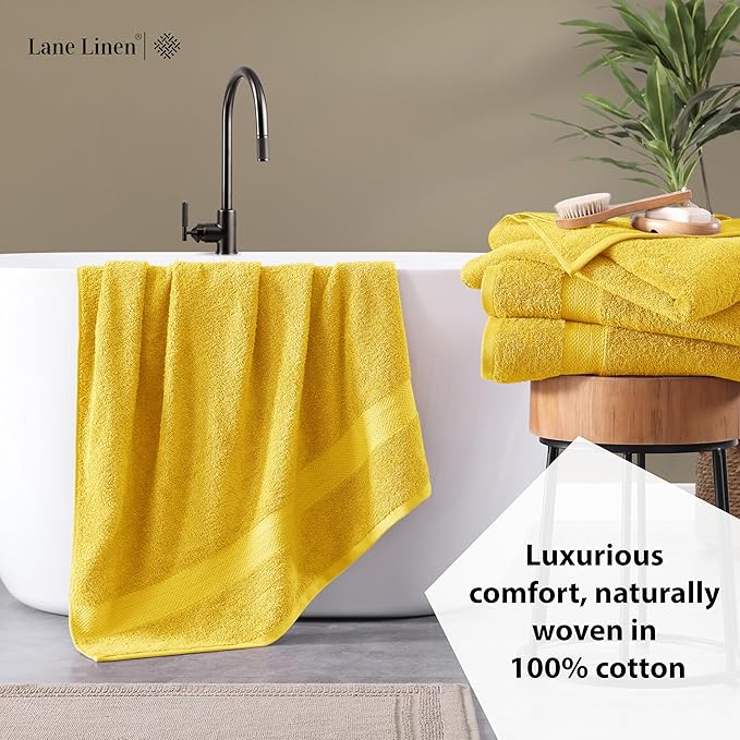 Lane Linen 100% Cotton Bath Towels Pack of 4 (28"x54") - Ring Spun Mercerized Cotton Bathroom Towel Set - Quick Drying, Extra Soft & Absorbent Yellow Bath Towels - Suitable for All Skin Types - Mimosa