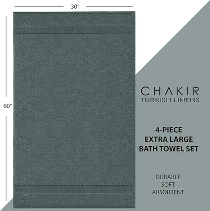 Chakir Turkish Linens | Hotel & Spa Quality 100% Cotton Luxury Turkish Towels | Soft & Absorbent (30x60 Inches Extra Large Bath Towels, Set of 4 - Dark Gray)