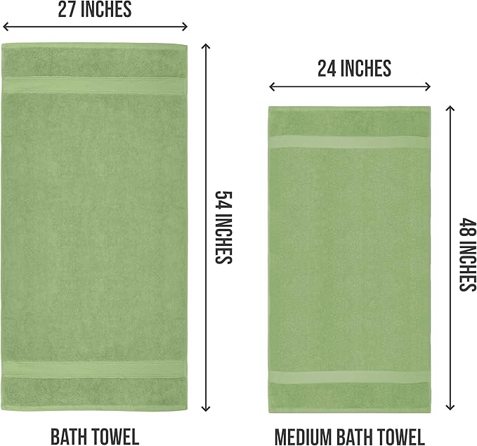 Utopia Towels 6 Pack Medium Bath Towel Set, 24 by 48 Inches, 500 GSM 100% Ring Spun Cotton, Lightweight and Highly Absorbent Quick Drying Premium Towels for Hotel, Spa and Bathroom, Sage Green