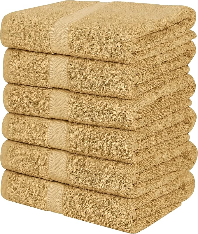 Utopia Towels 6 Pack Small Bath Towel Set, 22 by 44 Inches, 500 GSM 100% Ring Spun Cotton, Lightweight and Highly Absorbent Quick Drying Premium Towels for Hotel, Spa and Bathroom, Beige