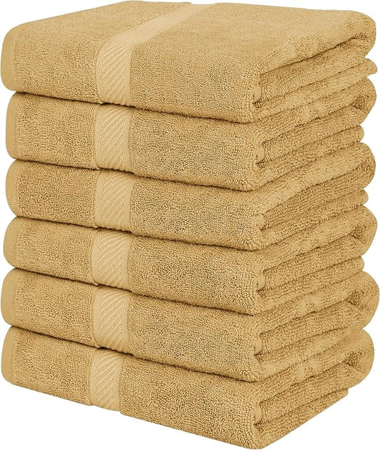 Utopia Towels 6 Pack Small Bath Towel Set, 22 by 44 Inches, 500 GSM 100% Ring Spun Cotton, Lightweight and Highly Absorbent Quick Drying Premium Towels for Hotel, Spa and Bathroom, Beige