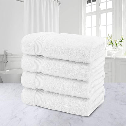 American Veteran Towel, 100% Cotton Turkish Bath Towels for Bathroom 4 Pack, 27x54 Extra Large Premium Soft Drying Bathroom Towels, White