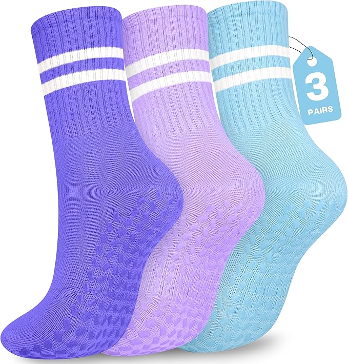 Pilates Socks with Grips for Yoga, Barefoot, Ballet, Barre, Hospital Non Slip Anti Skid Socks for Women and Men