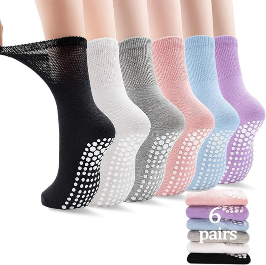ELUTONG Pilates Grip Socks for Women Non Slip Yoga Grippy Socks Woman for Pure Barre Ballet Dance Hospital 6 Pack