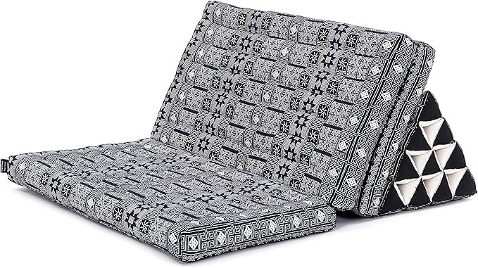 Leewadee 3-Fold Mat XXL with Triangle Cushion – Firm TV Pillow, Foldable Mattress with Cushion Made of Eco-Friendly Kapok, 67 x 31 inches, Black