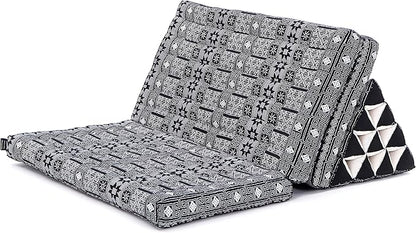 Leewadee 3-Fold Mat XXL with Triangle Cushion – Firm TV Pillow, Foldable Mattress with Cushion Made of Eco-Friendly Kapok, 67 x 31 inches, Black