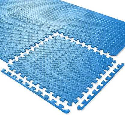Philosophy Gym Pack of 6 Exercise Flooring Mats - 24 x 24 Inch Foam Rubber Interlocking Puzzle Floor Tiles - Blue