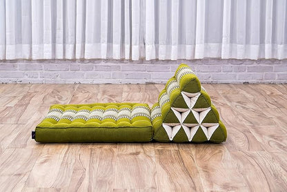 Leewadee 1-Fold Mat with Triangle Cushion – Comfortable TV Pillow, Foldable Mattress with Cushion Made of Kapok, 30 x 20 inches, Green