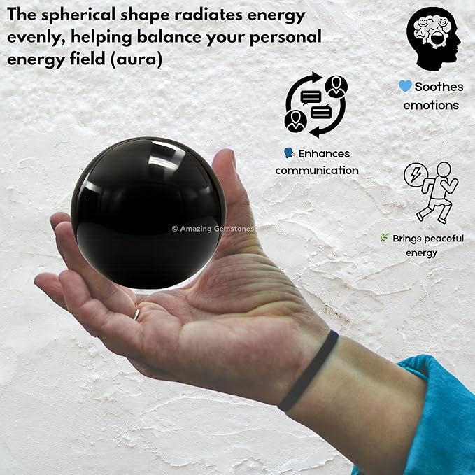 Amazing Gemstone Black Agate Crystal Ball with Stand - 2" Inches Crystal Sphere Meditation Balls for Witchcraft and Decorative Balls