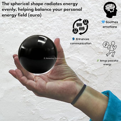Amazing Gemstone Black Agate Crystal Ball with Stand - 2" Inches Crystal Sphere Meditation Balls for Witchcraft and Decorative Balls