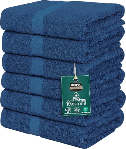 Utopia Towels 6 Pack Medium Bath Towel Set, 24 by 48 Inches, 500 GSM 100% Ring Spun Cotton, Lightweight and Highly Absorbent Quick Drying Premium Towels for Hotel, Spa and Bathroom, Navy