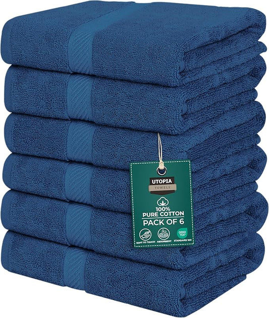 Utopia Towels 6 Pack Medium Bath Towel Set, 24 by 48 Inches, 500 GSM 100% Ring Spun Cotton, Lightweight and Highly Absorbent Quick Drying Premium Towels for Hotel, Spa and Bathroom, Navy