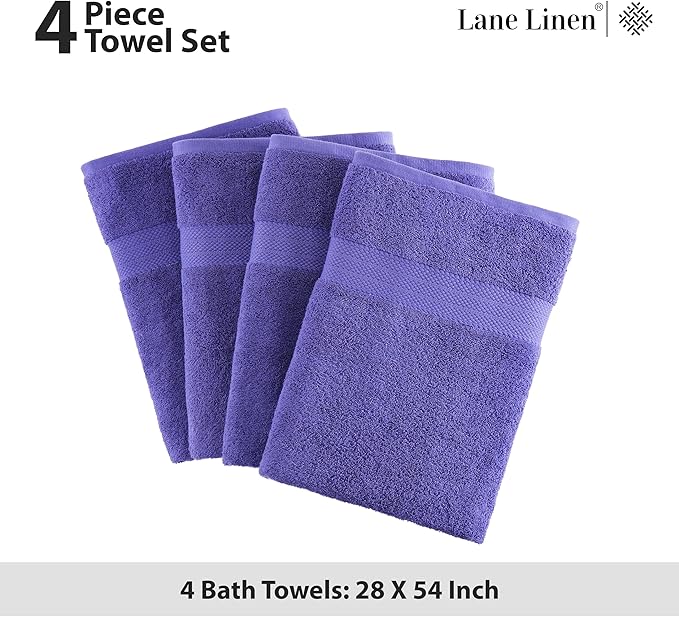 LANE LINEN 100% Cotton Bath Towels Set of 4 (28"x54") - Ring Spun Mercerized Cotton Bathroom Towel Set - Quick Dry, Soft & Absorbent Large Bath Towels - Holds Well After Multiple Washes - Blue Irish