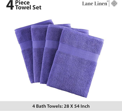 LANE LINEN 100% Cotton Bath Towels Set of 4 (28"x54") - Ring Spun Mercerized Cotton Bathroom Towel Set - Quick Dry, Soft & Absorbent Large Bath Towels - Holds Well After Multiple Washes - Blue Irish