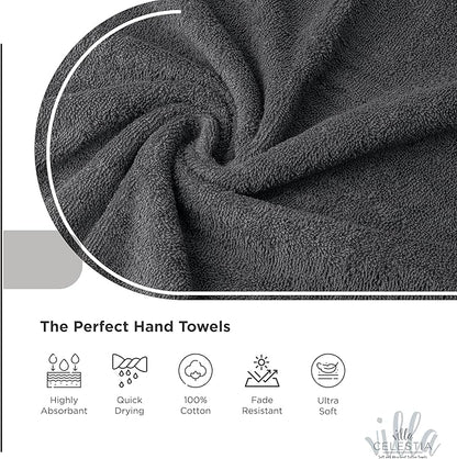 100% Cotton Hand Towel Set of 4, (16 x 28 inches) Sustainable, Soft, Highly Absorbent, Quick Drying, Combed Cotton Hand Towels Pack of 4 Ideal for Hotels, Spa, Bathroom, Dorm, Grey