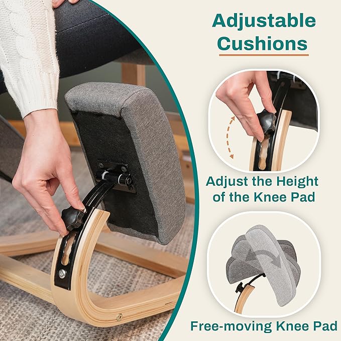 Ergonomic Kneeling Chair with 2 Knee Pads - Adjustable Height Rocking Knee Chair for Posture and Back Support for Home and Office - Angled Kneeling Stool, Moonstone Grey
