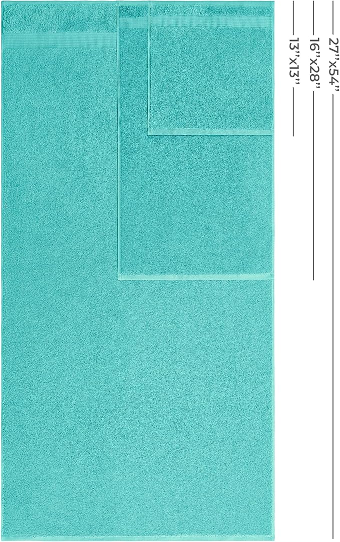American Veteran Towel 100% Cotton Turkish 6 Piece Towel Set, Luxury Bath Towels Set of 6 for Bathroom Essentials, 2 Bath Towels 2 Hand Towels 2 Washcloths, Turquoise Blue