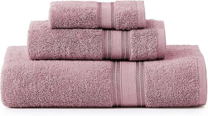 LANE LINEN Luxury Bath Towels Set - 3 Piece Set, 100% Cotton Bathroom Towels, Zero Twist, Quick Shower Towels, Absorbent Bath Towel, Soft, 1 Bath Towel, 1 Hand Towel, 1 Wash Cloths - Wishful Mauve