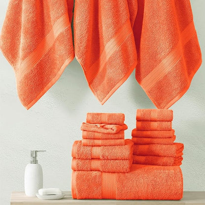 LANE LINEN 100% Luxury Cotton Towel Set for Bathroom - 24 Pc- Absorbent, Skin Friendly, Quick Drying - 2 Bath Sheets, 4 Bath, 6 Hand Towel, 8 Washcloth, 4 Fingertip - Durable & Fluffy - Living Coral