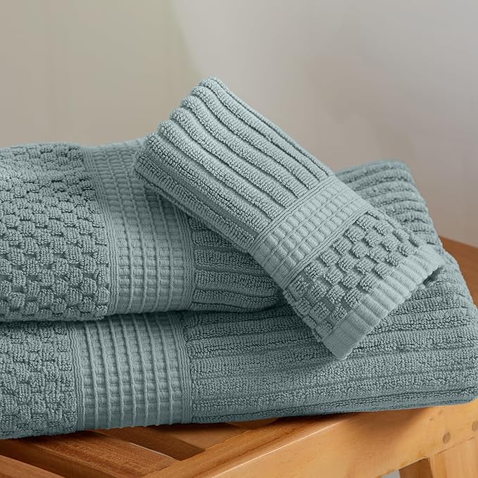 Springtree Home 100% Cotton Bath Towel Set | 6 Piece Set | Absorbent & Quick-Dry Bath Towels | Textured and Durable Cotton | Krista Collection - Silver Blue