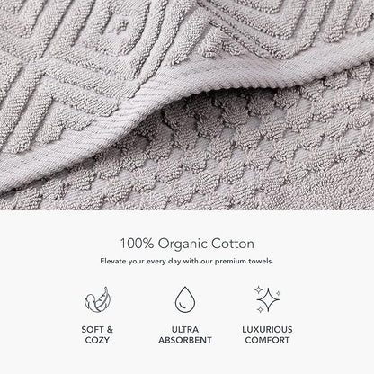 Texere 100% Organic Cotton Diamond Jacquard 700 GSM Luxury Bath Towel Sets - 2 Ultra Soft, Large Bath Towels, 2 Hand Towels, 2 Washcloths (Diamond, Cathedral Gray, 6 Piece)
