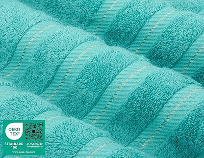 American Soft Linen Luxury 6 Piece Towel Set, 2 Bath Towels 2 Hand Towel 2 Washcloths, 600 GSM 100% Cotton Turkish Towels for Bathroom, Turquoise Blue Towel Sets