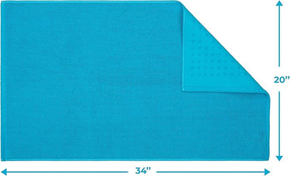 Cotton Paradise 100% Cotton Non Slip Bath Mats for Bathroom, 20x34 inch Soft Absorbent Quick Dry Machine Washable Floor Bath Mat, Aqua Blue Bath Rug