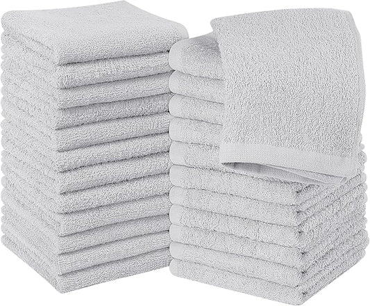 Utopia Towels 24 Pack Cotton Washcloths Set, 100% Ring Spun Cotton, Premium Quality Flannel Face Cloths, Highly Absorbent and Soft Feel Fingertip Towels, Silver