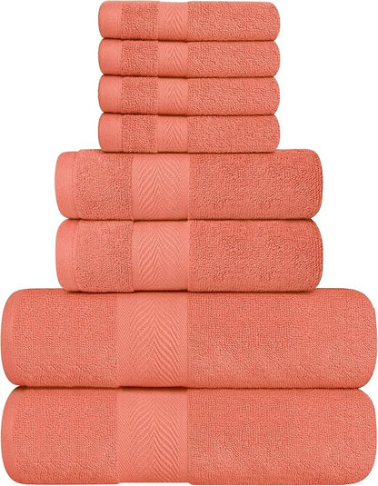 Oakias Premium Towel Set 600 GSM 8 Piece Sea Salt - 100% Ring Spun Cotton Highly Absorbent Towels Set - Super Soft Bathroom Towel Set - Hotel Quality Double Stitched Hem - Ideal for Hotels, Spa, Gyms