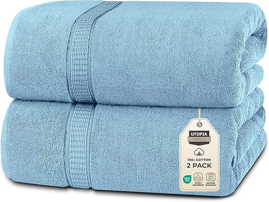 Utopia Towels Luxurious Jumbo Bath Sheet 2 Piece, 600 GSM, 35 by 70 Inches, 100% Ring Spun Cotton, Highly Absorbent and Quick Dry Extra Large Bath Towel, Super Soft Towel, Sky Blue